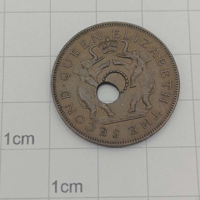 Rhodesia & Nyasaland 1953 Penny with error offset center punch