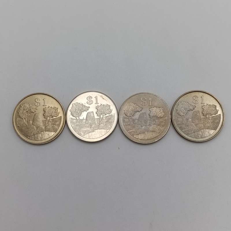 Zimbabwe set of 4 $ coins 1980, 1993, 1997 & 2001