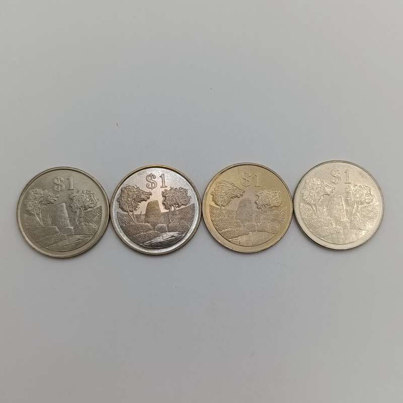 Zimbabwe set of 4 x $ coins 1980, 1993, 1997 & 2001