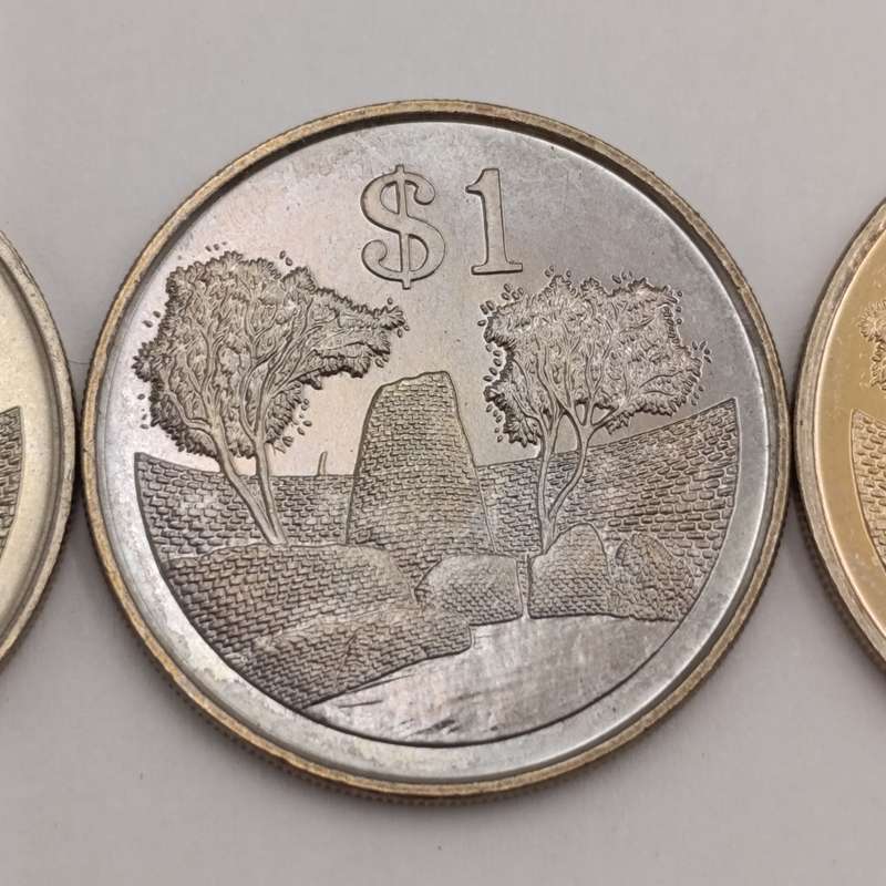 Zimbabwe set of 4 x $ coins 1980, 1993, 1997 & 2001