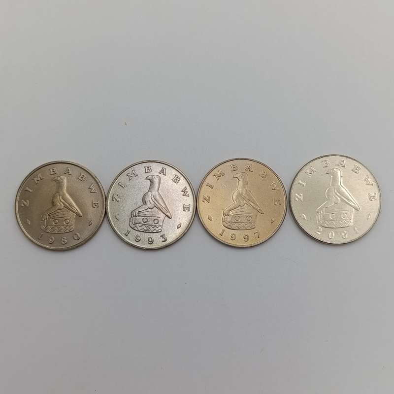 Zimbabwe set of 4 x $ coins 1980, 1993, 1997 & 2001