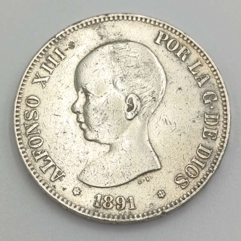 Spain 1891(91) 5 pesetas silver XF