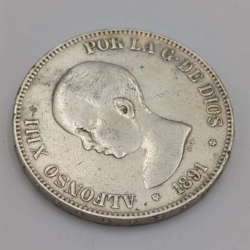 Spain 1891(91) 5 pesetas silver XF