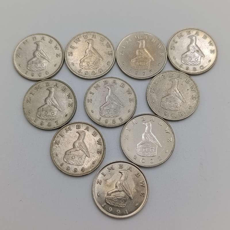 Zimbabwe Lot of 10 x 20 cent coins