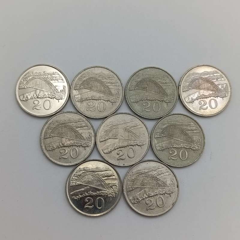 Zimbabwe lot 9 x 20 cent coins 1980, 1983, 1987, 1988, 1989, 1991, 1994, 1997 & 2002