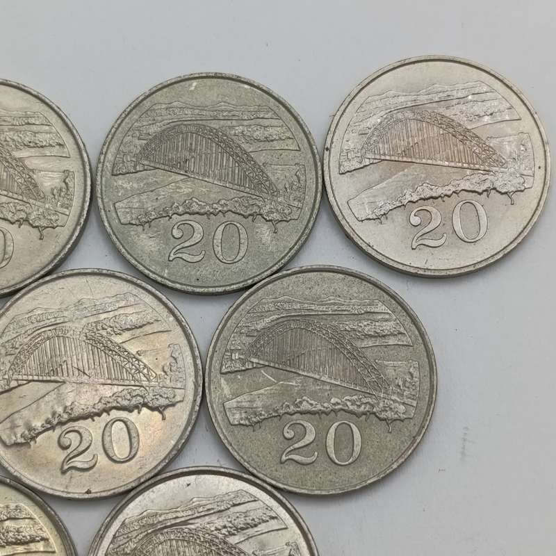 Zimbabwe lot 9 x 20 cent coins 1980, 1983, 1987, 1988, 1989, 1991, 1994, 1997 & 2002