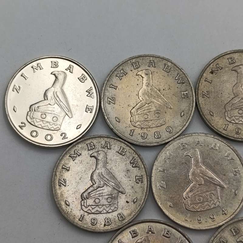 Zimbabwe lot 9 x 20 cent coins 1980, 1983, 1987, 1988, 1989, 1991, 1994, 1997 & 2002