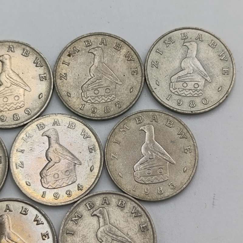 Zimbabwe lot 9 x 20 cent coins 1980, 1983, 1987, 1988, 1989, 1991, 1994, 1997 & 2002