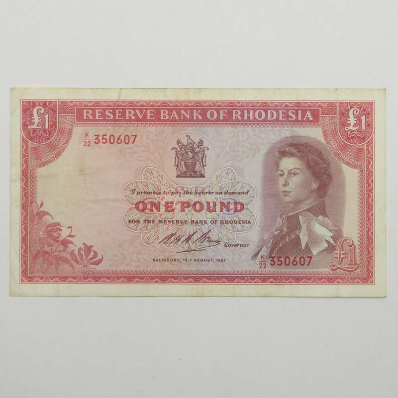 Rhodesia 8 August 1967 One Pound banknote - Pick 28b - VF