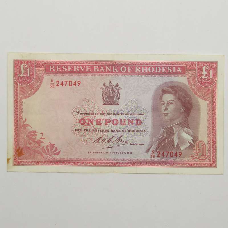 Rhodesia 14 Oct 1968 One Pound banknote - Pick 28d