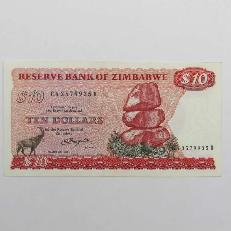 Zimbabwe 1982 10 Dollar - Pick 3b - scarce Salisbury AU banknote