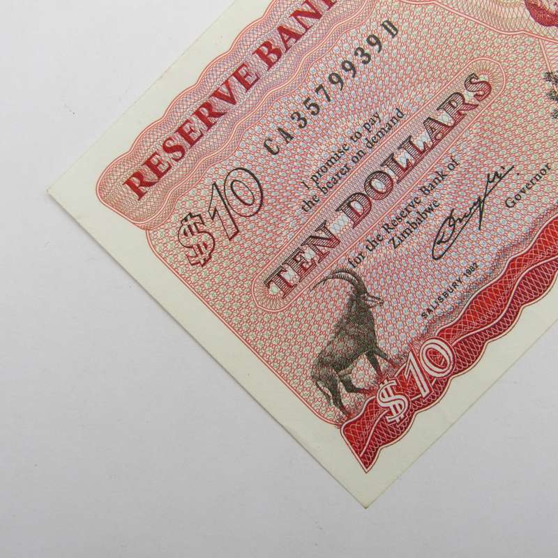 Zimbabwe 1982 10 Dollar - Pick 3b - scarce Salisbury AU+ banknote