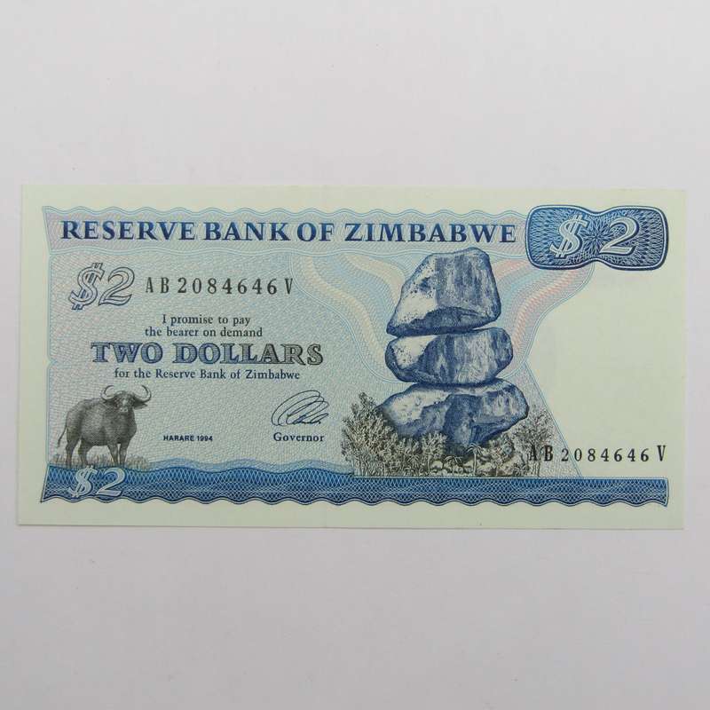 1994 Zimbabwe P-1d 2 Dollars uncirculated banknote - with watermark - UNC