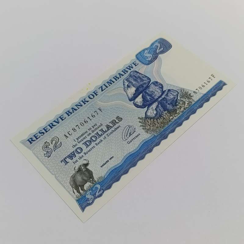 Zimbabwe 2 dollars banknotes P-1c-1994 uncirculated lot of 2 with consecutive numbers