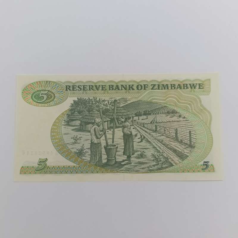 Zimbabwe 1994 Pair of $5 banknotes uncirculated with consecutive numbers - short neck bird