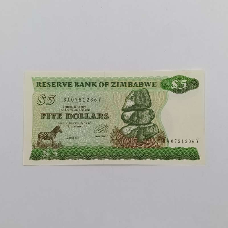 Zimbabwe Pick 2d 1994 five dollars banknotes - consecutive lot of 6 uncirculated