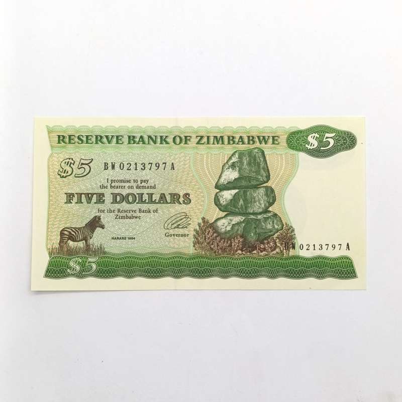 Zimbabwe 1994 2e long neck watermark $5 uncirculated set of 3 banknotes with consecutive numbers