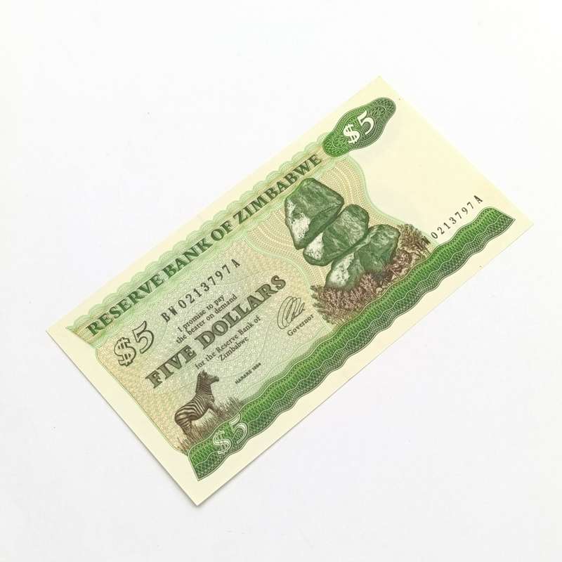 Zimbabwe 1994 2e long neck watermark $5 uncirculated set of 3 banknotes with consecutive numbers