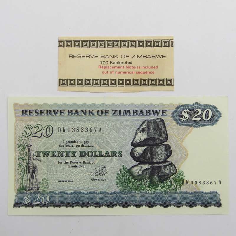 Zimbabwe 1994 Harare $20 uncirculated (UNC) Replacement banknote with wrapper