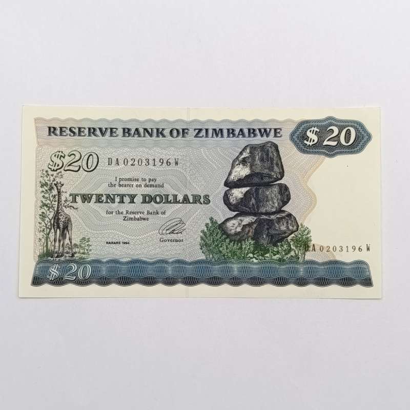 Zimbabwe 1994 Harare $20 Pick 4d pair of uncirculated banknotes with consecutive numbers