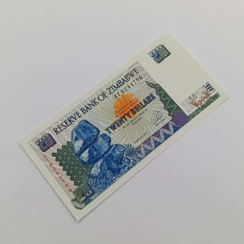 Zimbabwe Harare 1997 $20 lot of 4 uncirculated notes with consecutive numbers