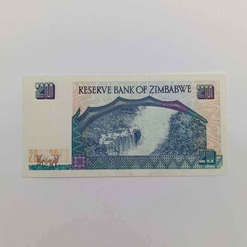 Zimbabwe Harare 1997 $20 lot of 4 uncirculated notes with consecutive numbers