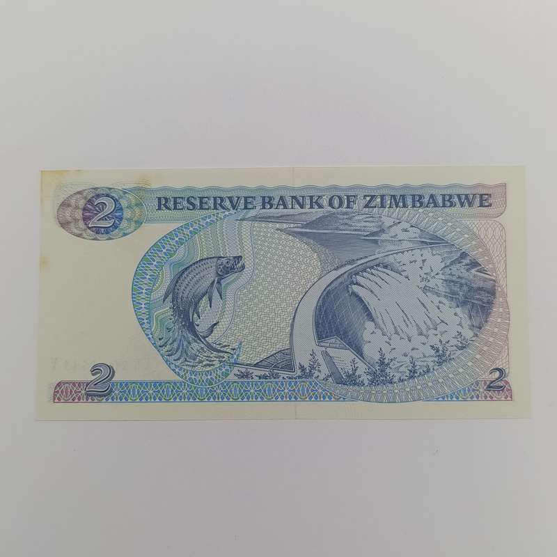 Zimbabwe $2 uncirculated banknote Pick 1d Harare 1994 long neck watermark