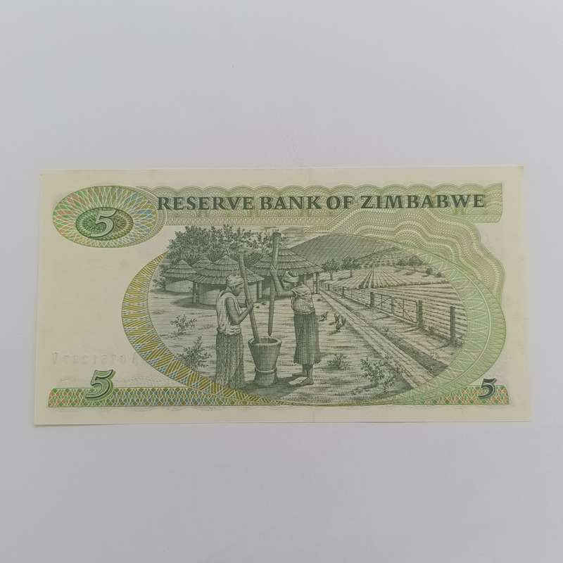 Zimbabwe $5 uncirculated banknote Pick 2d short neck Harare 1994