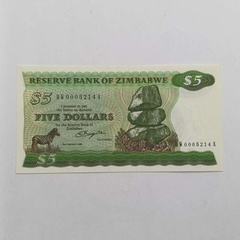 Zimbabwe $5 uncirculated  banknotes pick Salisbury 1980 lot of 4 replacement banknotes