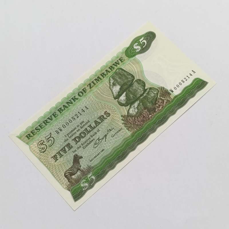 Zimbabwe $5 uncirculated  banknotes pick Salisbury 1980 lot of 4 replacement banknotes