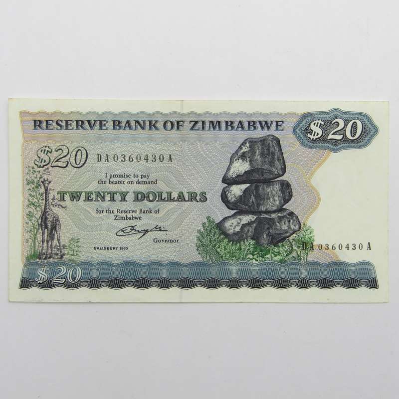 Zimbabwe $20 1980 Uncirculated (UNC) Salisbury Banknote - Pick 4a