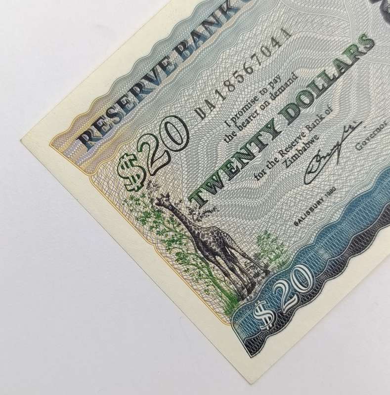 Zimbabwe $20 Saltsburg 1980 uncirculated banknote (Pick 049)