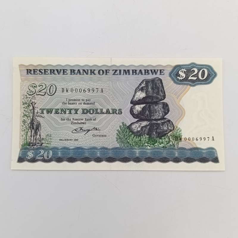 Lot of 3 Zimbabwe $20 replacement notes uncirculated - 2 with consecutive numbers Salisbury 1980