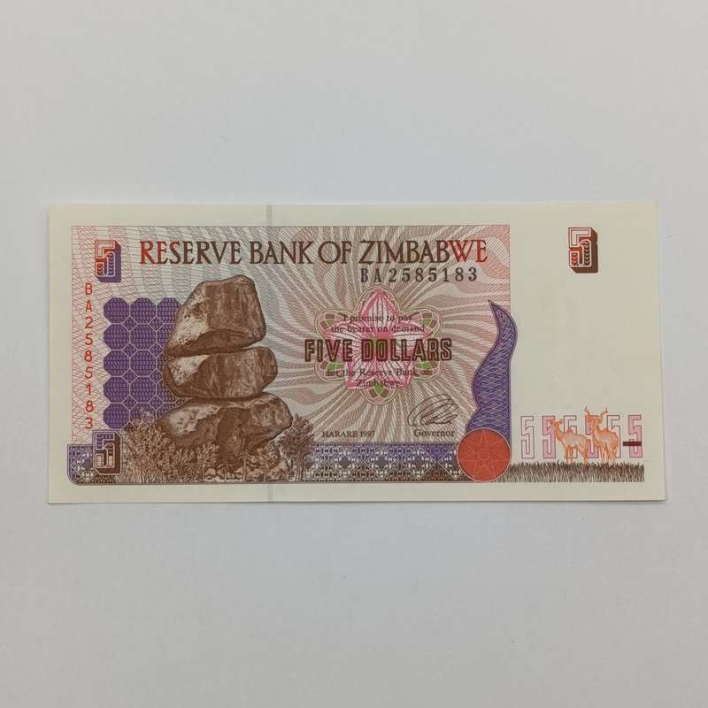 Zimbabwe Harare 1997 $5 pair of consecutive numbered uncirculated banknotes