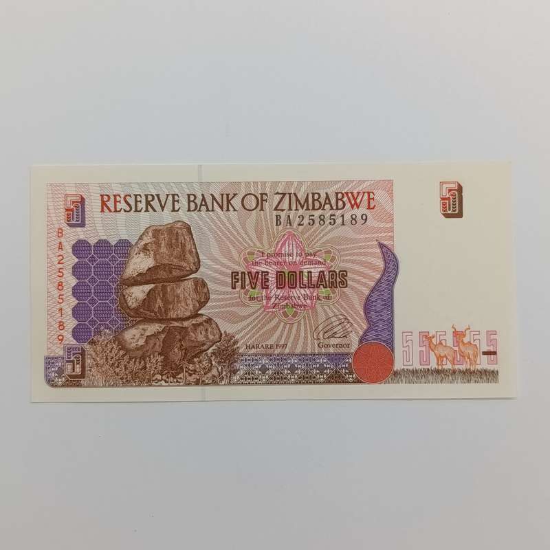 Zimbabwe $5 Harare 1997 lot of 3 banknotes with consecutive numbers - uncirculated