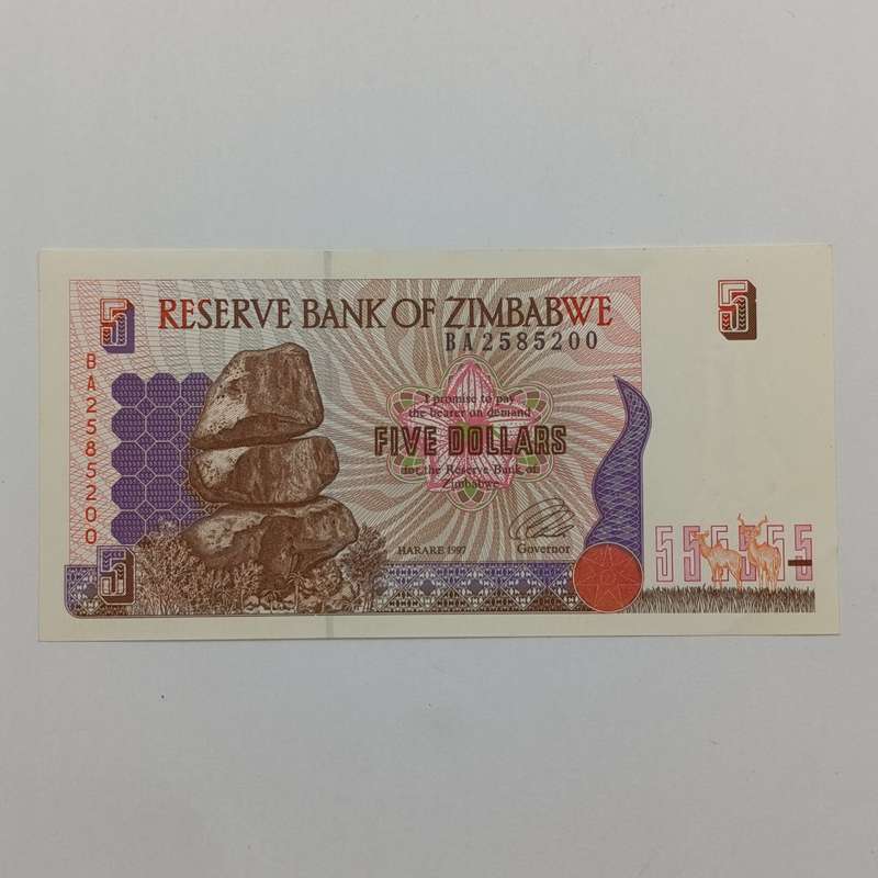 Zimbabwe $5 Harare 1997 lot of 3 banknotes with consecutive numbers - uncirculated