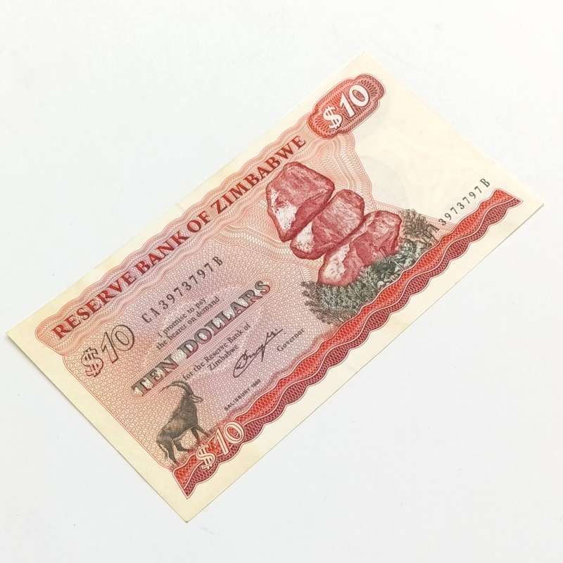 Zimbabwe $10 Salisbury 1980 uncirculated banknote - yellow discoloring