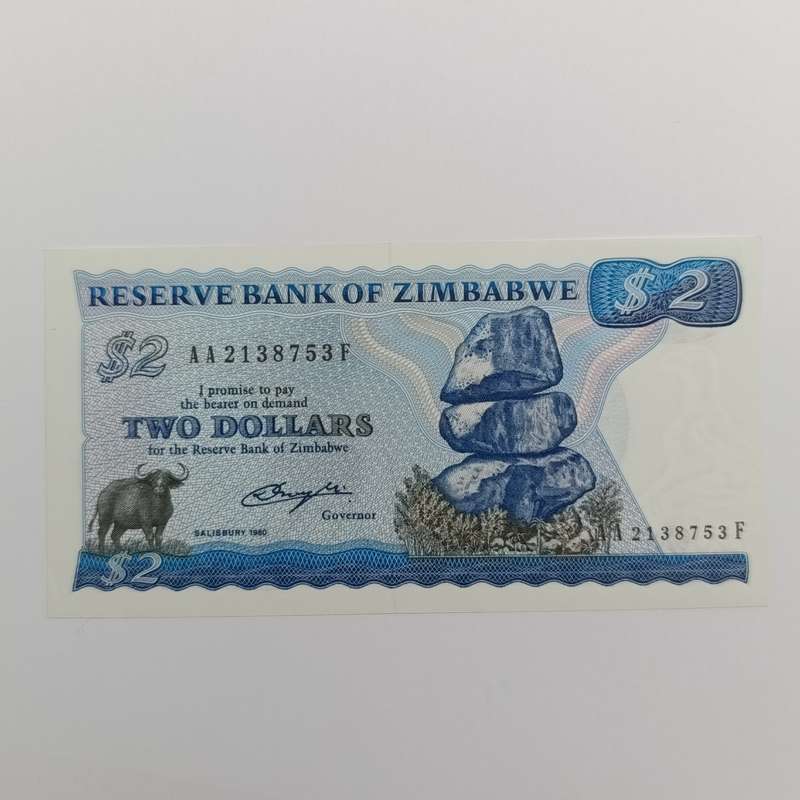 Zimbabwe $2 Salisbury 1980 uncirculated AA banknote