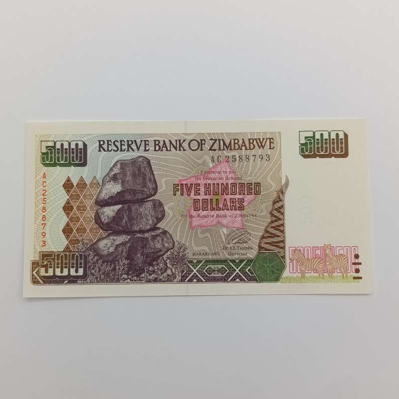 Zimbabwe $500 Harare 2001 uncirculated set of 2 banknotes with consecutive numbers