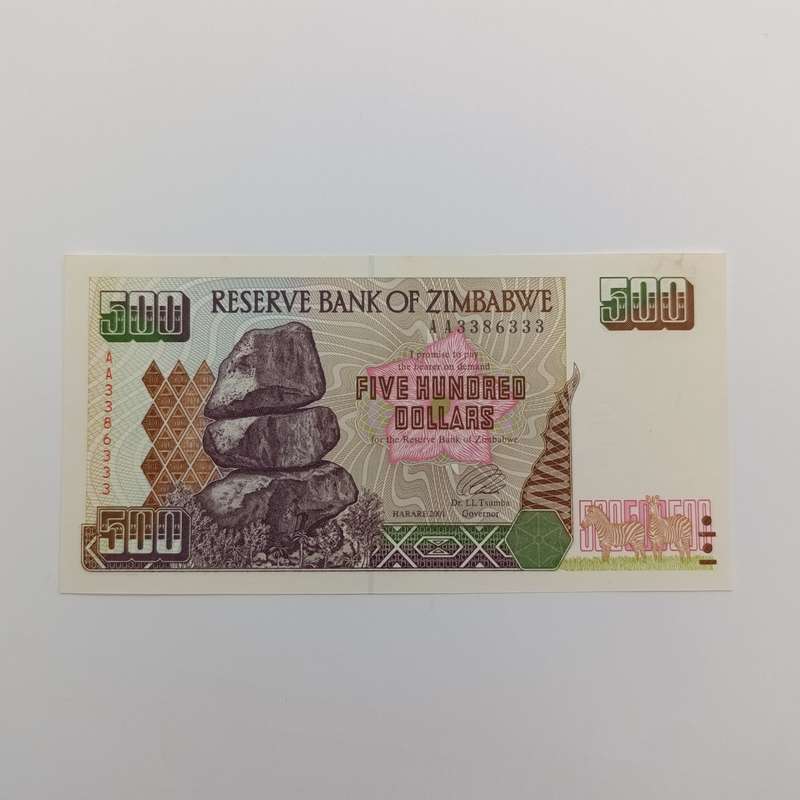 Zimbabwe $500 Harare 2001 uncirculated banknote AA 3386333