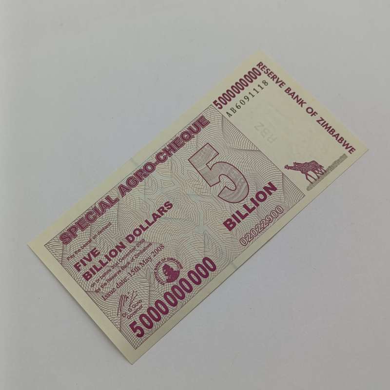 Zimbabwe 5 Billion dollars special Agro cheque uncirculated issued 15 May 2008