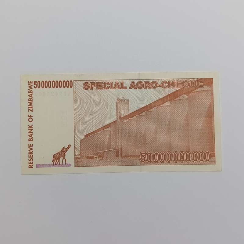 Zimbabwe 50 Billion dollars Consecutive numbered pair of uncirculated agro cheques
