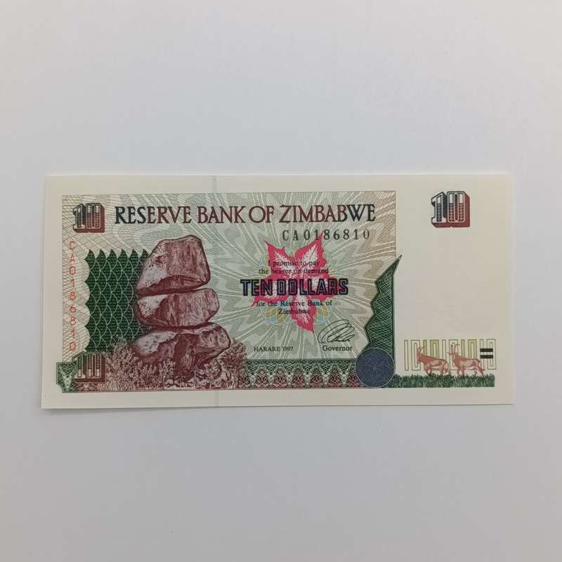 Zimbabwe $10 Harare 1997 lot of 3 uncirculated banknotes with consecutive numbers