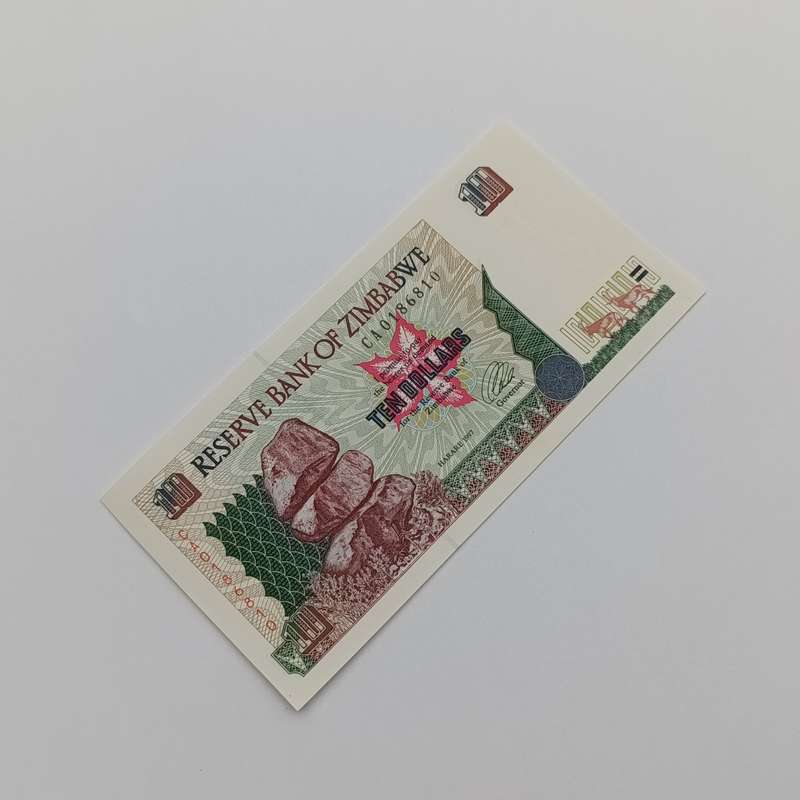 Zimbabwe $10 Harare 1997 lot of 3 uncirculated banknotes with consecutive numbers