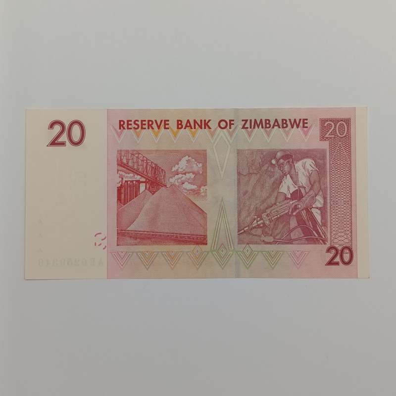 Zimbabwe $20 Harare 2007 banknotes lot of 6 uncirculated notes with consecutive numbers