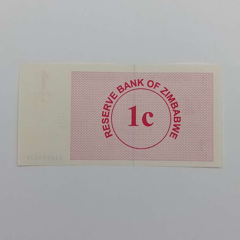 Zimbabwe 1-8-2006 set of lowest denomination bearer cheques 1 cent to 1 dollar uncirculated