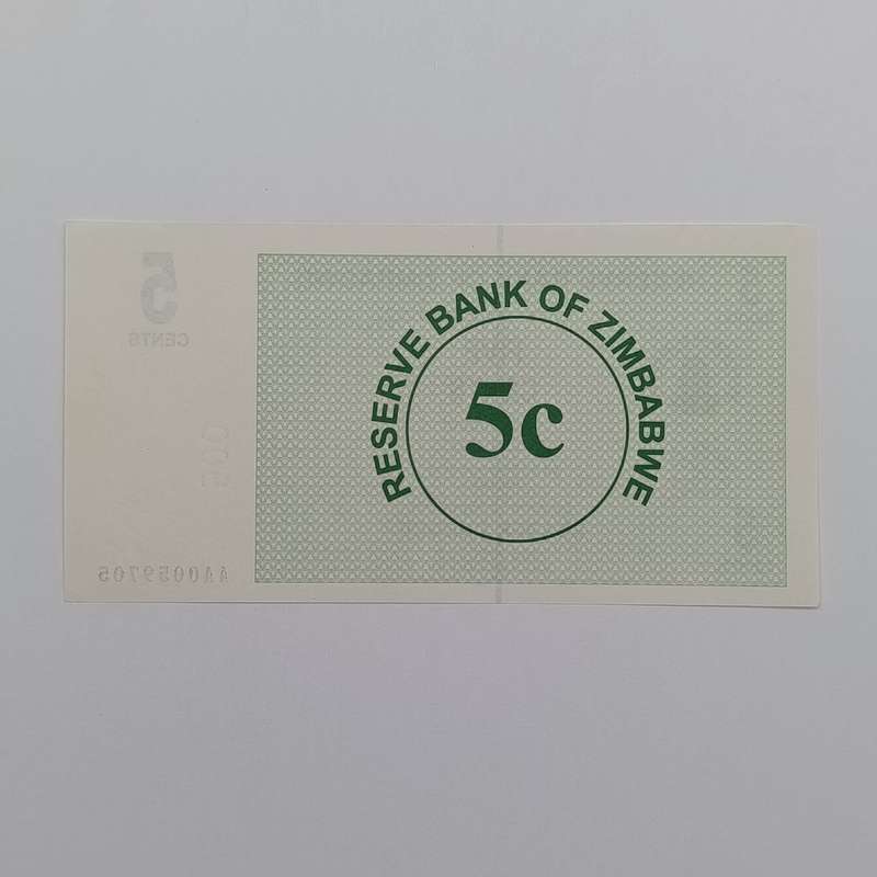 Zimbabwe 1-8-2006 set of lowest denomination bearer cheques 1 cent to 1 dollar uncirculated
