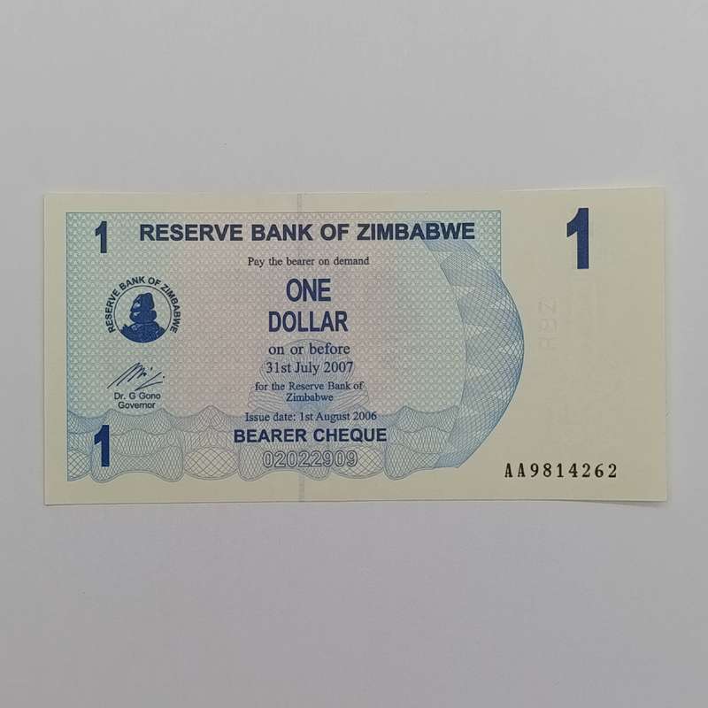 Zimbabwe 1-8-2006 set of lowest denomination bearer cheques 1 cent to 1 dollar uncirculated