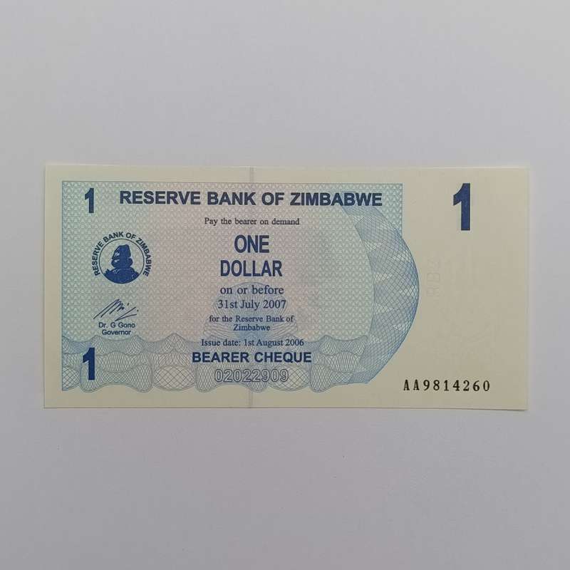 Zimbabwe 1 August 2006 set of lowest denomination bearer cheques - 1 cent to 1 dollar uncirculated