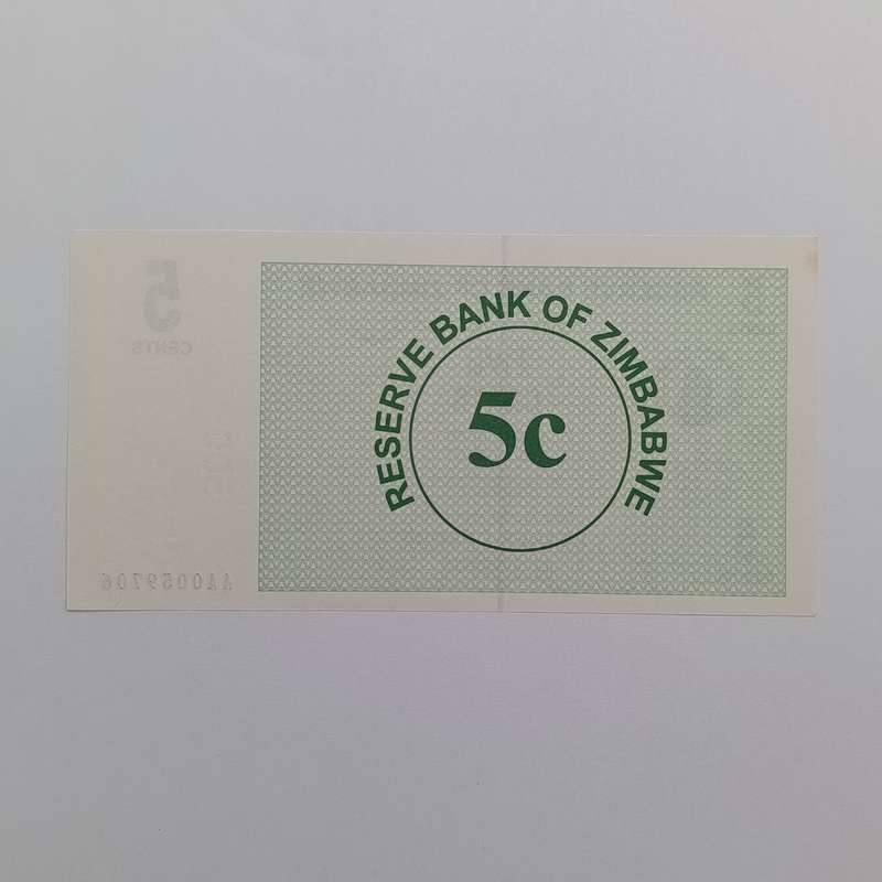Zimbabwe 1 August 2006 set of lowest denomination bearer cheques - 1 cent to 1 dollar uncirculated